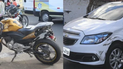 Motociclista fratura fêmur e joelho em acidente na Santo Rizzo