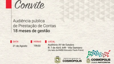 Prefeitura realiza Audiência Pública de prestação de contas na terça-feira (21)