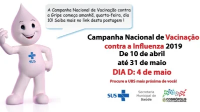 Campanha de vacinação contra a gripe ocorre de 10 abril a 31 de maio
