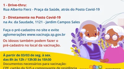 Idosos de 77 a 79 anos receberão a primeira dose a partir de amanhã