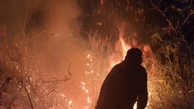 Defesa Civil combate incêndio na Lagoa da Vila Cosmo