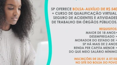 Inscrições para o Bolsa Trabalho com benefício de R$ 540,00 terminam no dia 07 de fevereiro