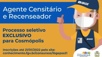 Processo Seletivo do IBGE tem 68 vagas para Cosmópolis