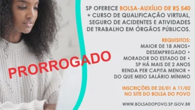 Inscrições do Bolsa Trabalho são prorrogadas até 11 de fevereiro