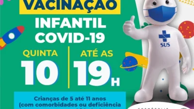Na quinta-feira (10), tem Plantão da Vacinação Infantil contra COVID-19 até às 19h