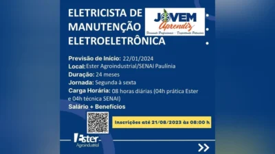 Ester Agroindustrial realiza Processo Seletivo de Jovem Aprendiz para Eletricista de Manutenção Eletroeletrônica