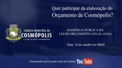 Audiência Pública sobre orçamento de 2024 acontecerá na Câmara de Cosmópolis