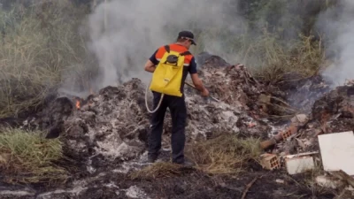 Defesa Civil combate incêndio às margens da Rodovia SP 133