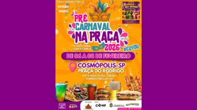 Pré-Carnaval da Família começa nesta sexta-feira (6) na Praça do Rodrigo em Cosmópolis