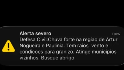 Defesa Civil emite novo alerta severo de temporal para Cosmópolis e região